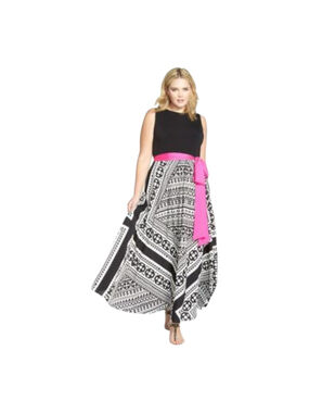 Eliza J 20W Tribal Maxi Dress Pink Sash Plus Size Glam Resort Wedding Guest 2X